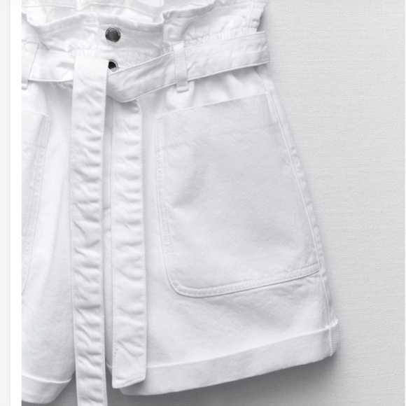 NWT Zara Paper Bag White Denim Jean Shorts - Picture 3 of 6